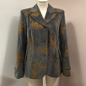 Tiempo Moda Women’s Single Breasted Gray Floral Velvet Blazer size 42